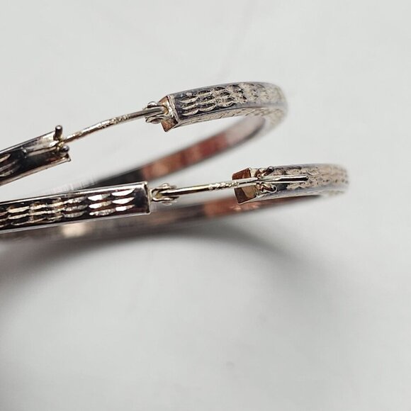 Sterling Silver Textured Hoop Earrings 2" Diameter - Picture 3 of 5